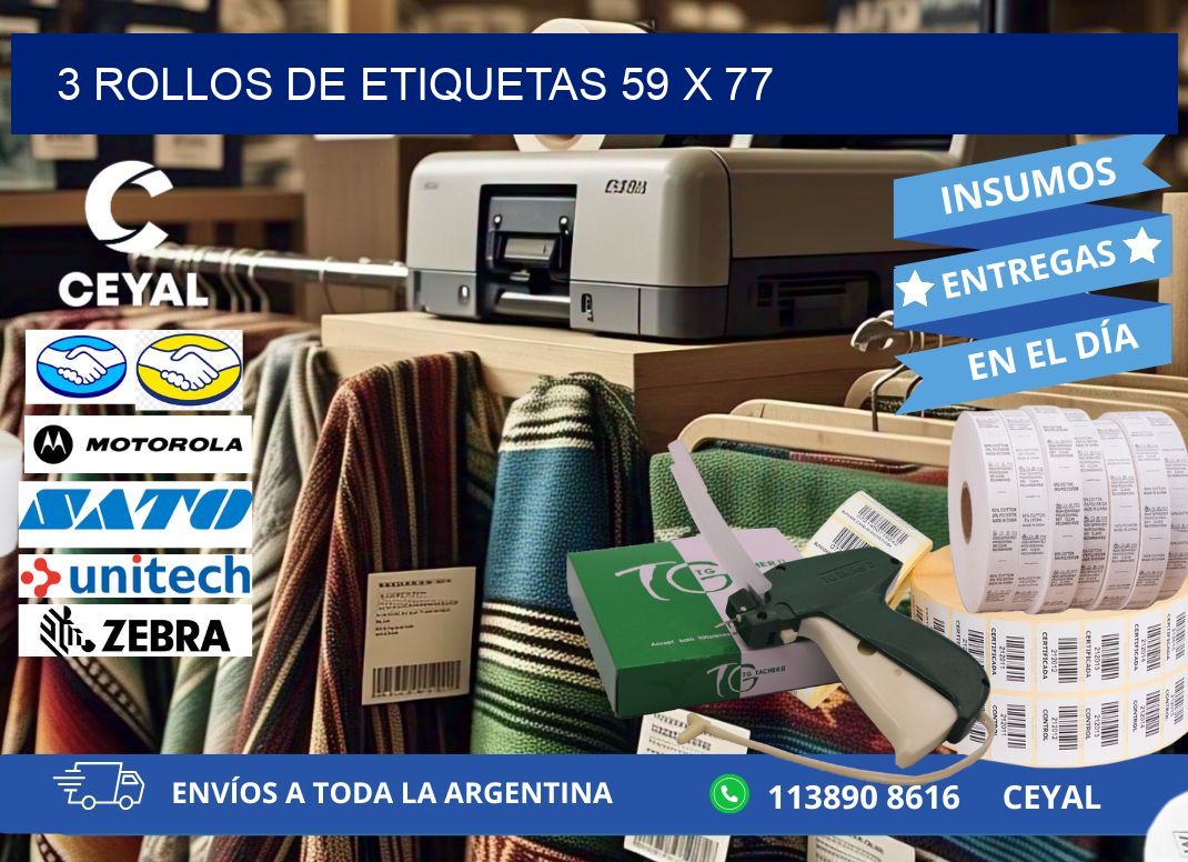 3 ROLLOS DE ETIQUETAS 59 x 77
