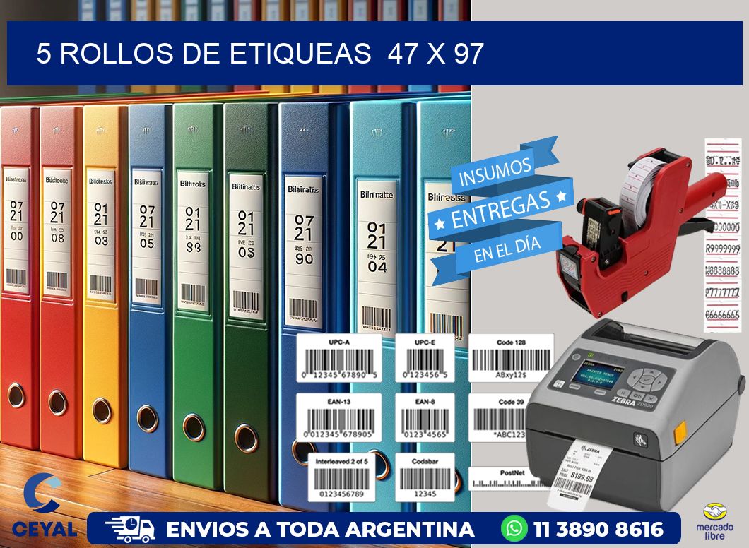 5 ROLLOS DE ETIQUEAS 47 x 97