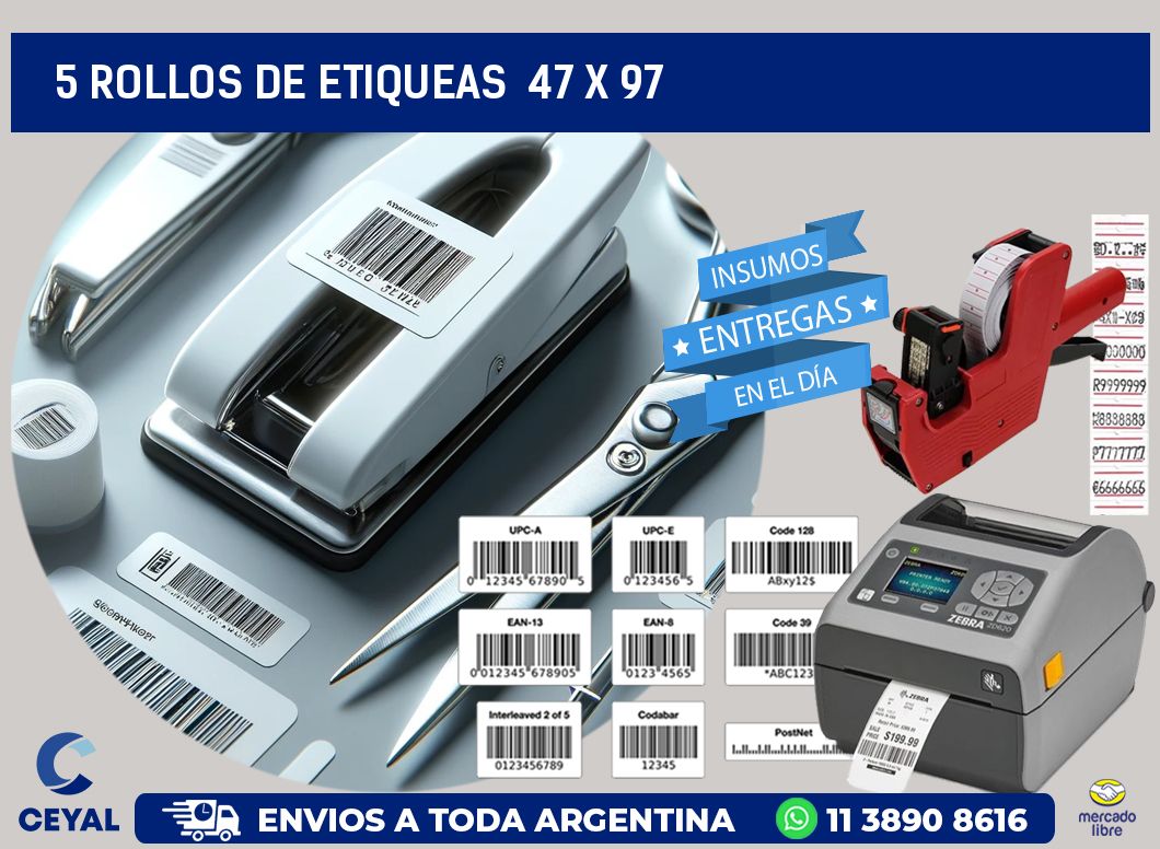 5 ROLLOS DE ETIQUEAS 47 x 97