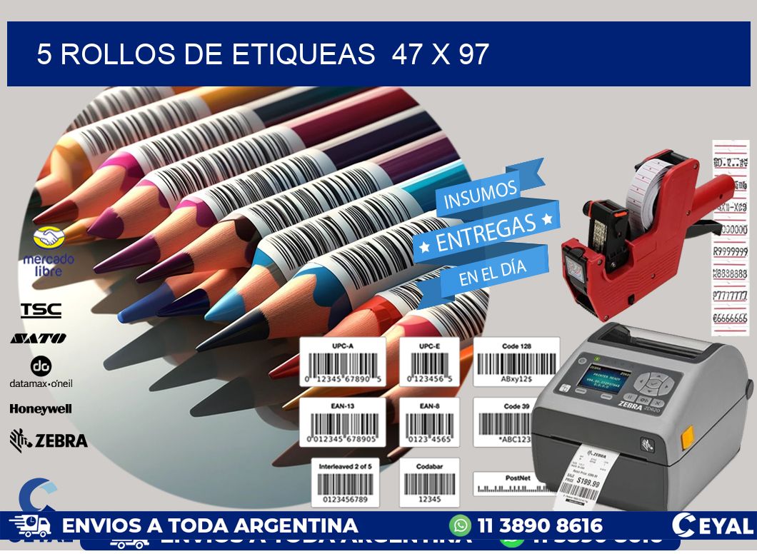 5 ROLLOS DE ETIQUEAS 47 x 97