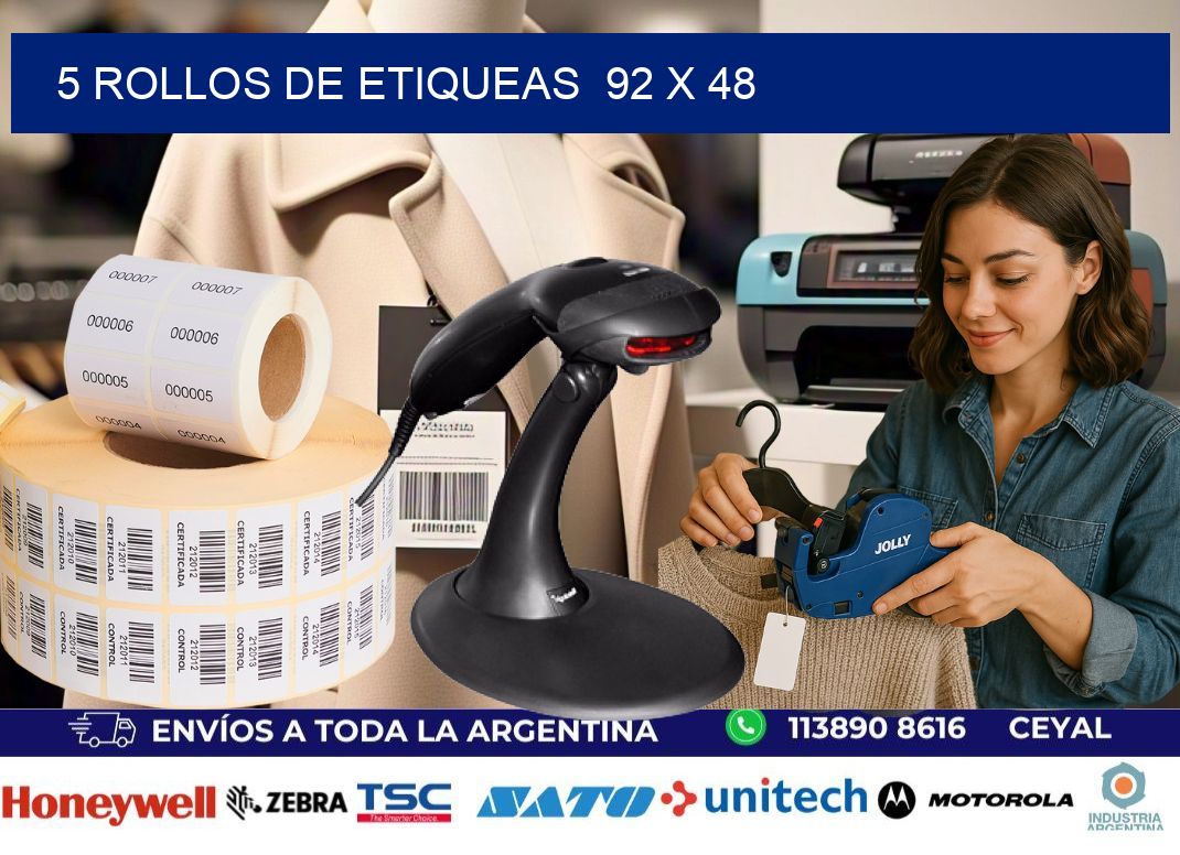 5 ROLLOS DE ETIQUEAS  92 x 48