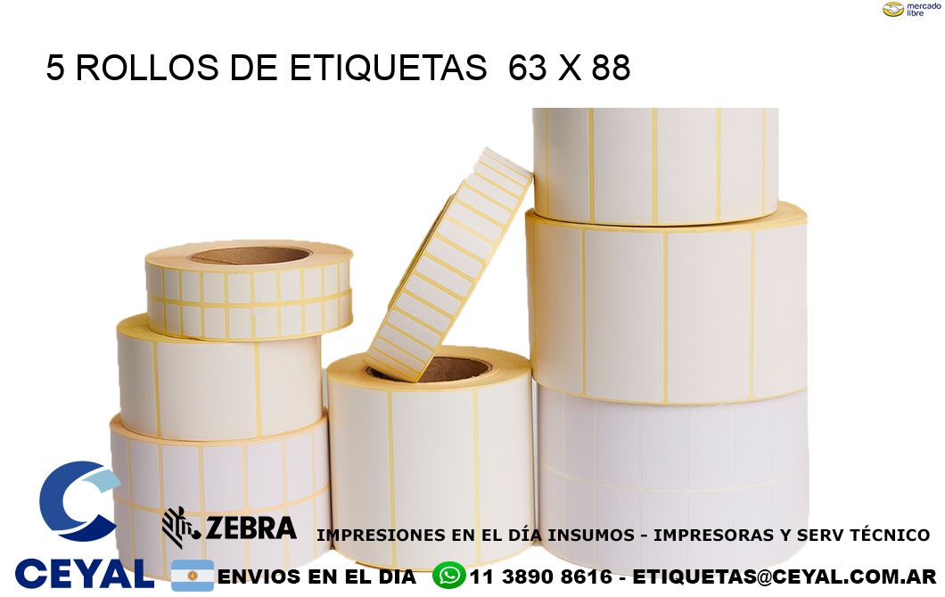 5 ROLLOS DE ETIQUETAS  63 x 88
