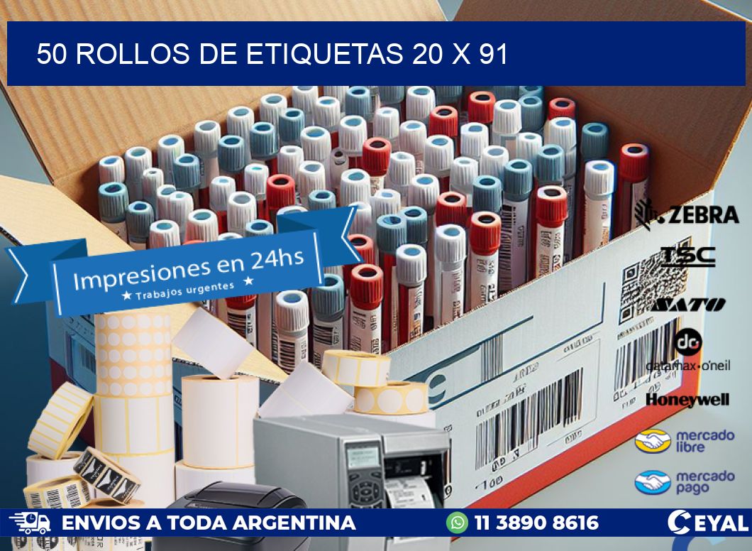50 ROLLOS DE ETIQUETAS 20 x 91