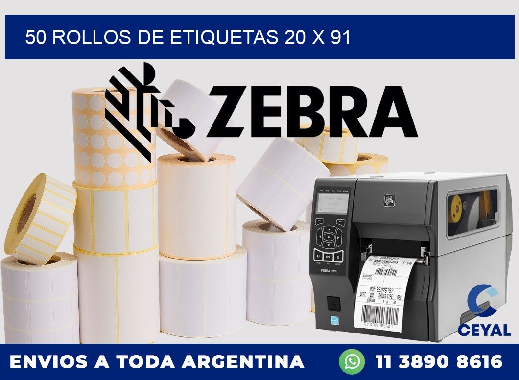 50 ROLLOS DE ETIQUETAS 20 x 91