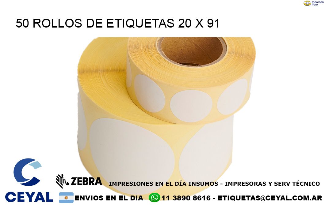 50 ROLLOS DE ETIQUETAS 20 x 91