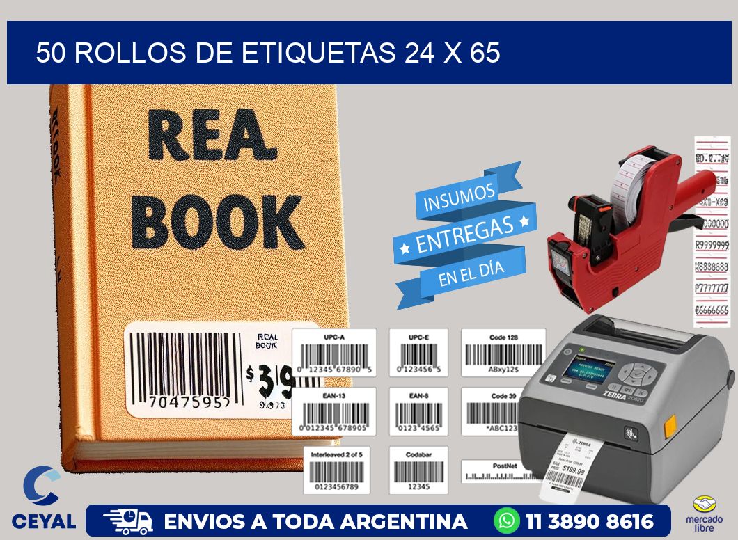 50 ROLLOS DE ETIQUETAS 24 x 65