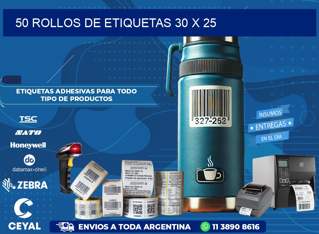 50 ROLLOS DE ETIQUETAS 30 x 25