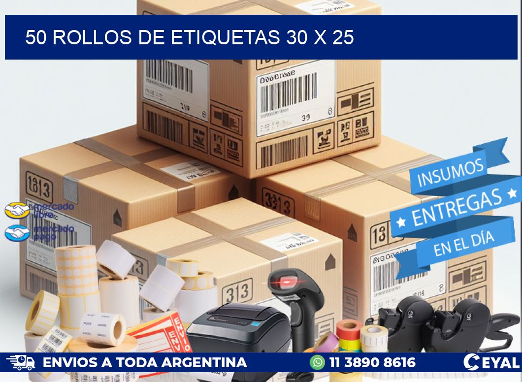 50 ROLLOS DE ETIQUETAS 30 x 25