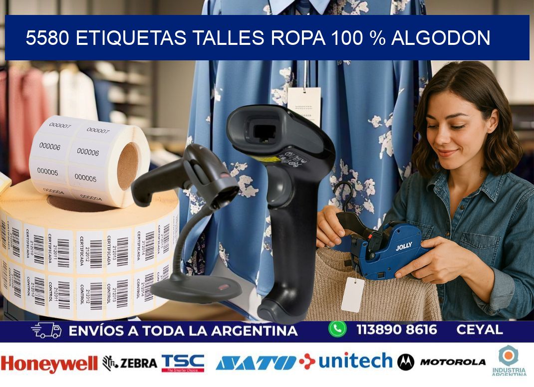 5580 ETIQUETAS TALLES ROPA 100 % ALGODON