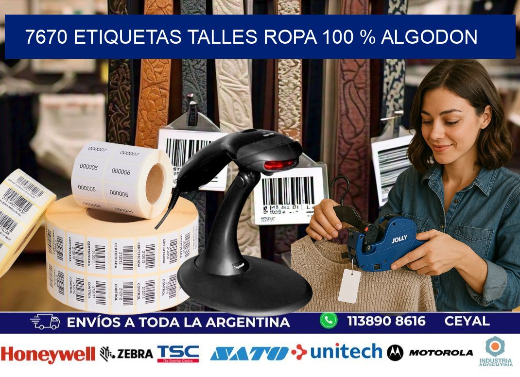 7670 ETIQUETAS TALLES ROPA 100 % ALGODON