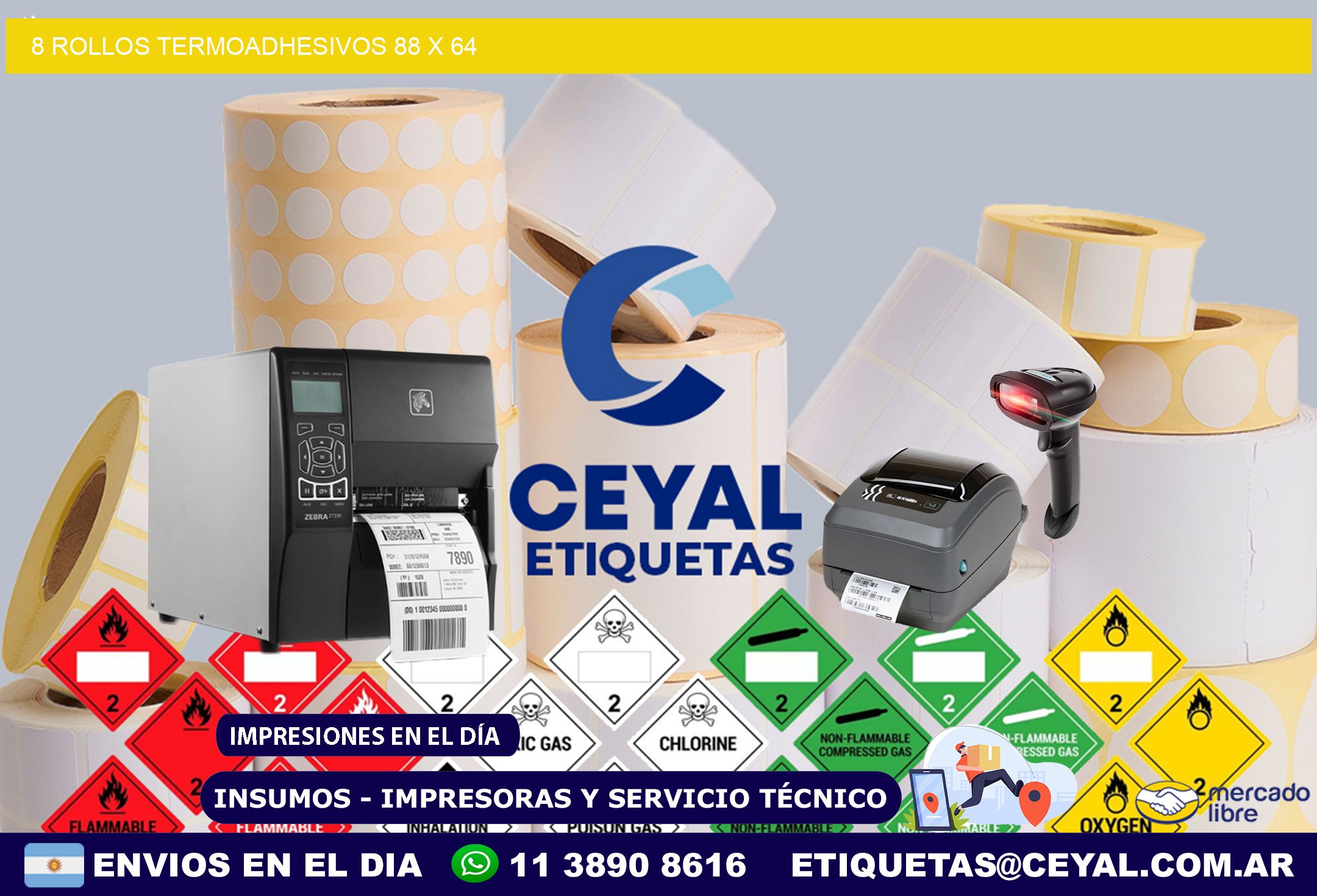 8 ROLLOS TERMOADHESIVOS 88 x 64