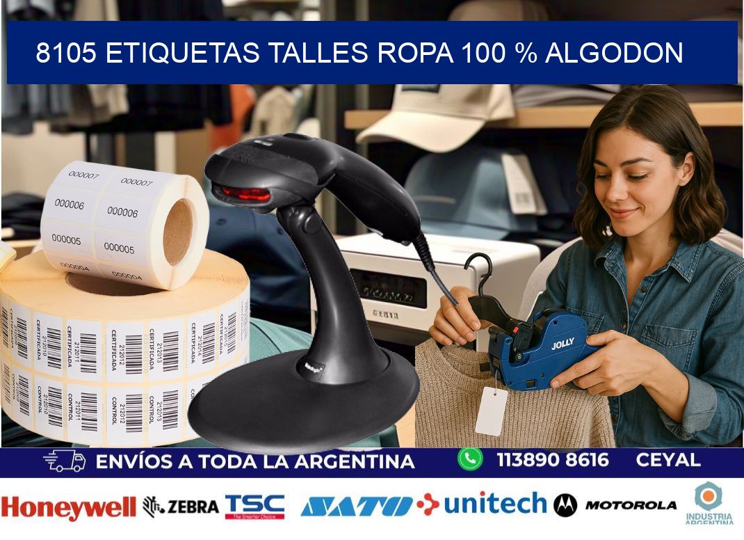8105 ETIQUETAS TALLES ROPA 100 % ALGODON