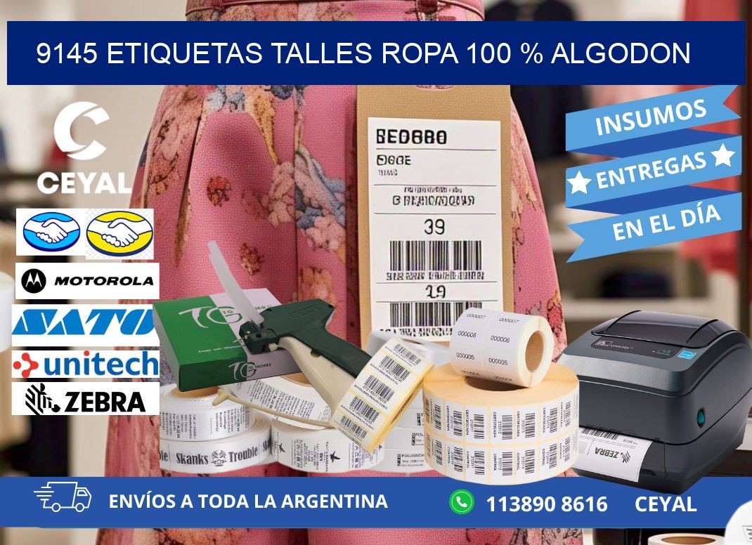 9145 ETIQUETAS TALLES ROPA 100 % ALGODON