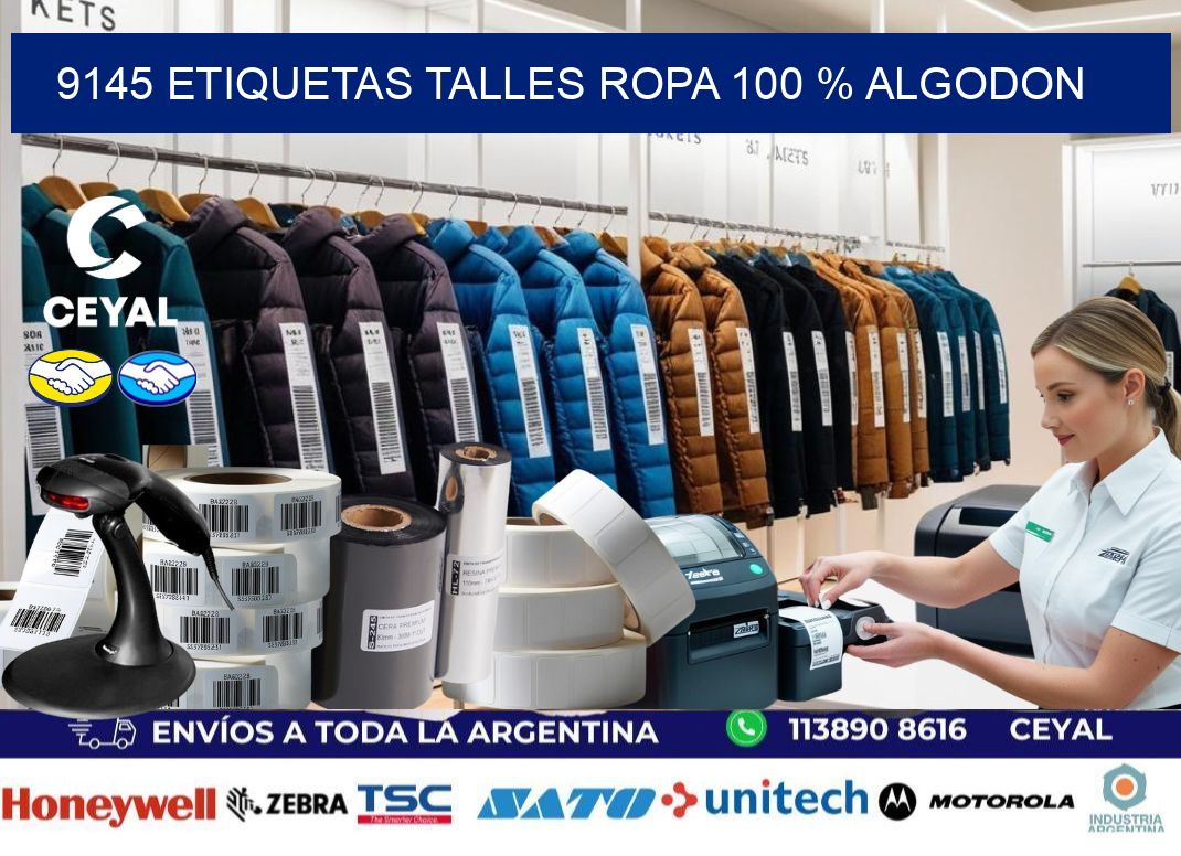 9145 ETIQUETAS TALLES ROPA 100 % ALGODON