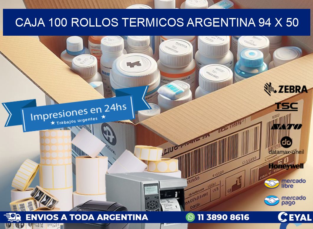CAJA 100 ROLLOS TERMICOS ARGENTINA 94 x 50
