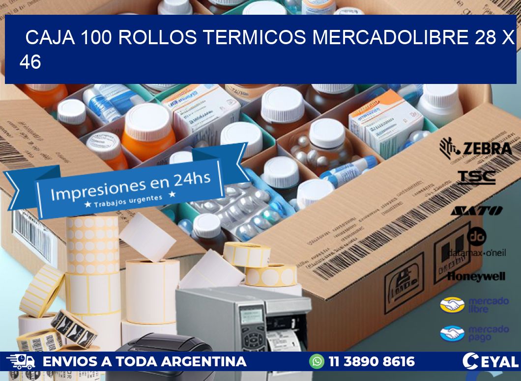 CAJA 100 ROLLOS TERMICOS MERCADOLIBRE 28 x 46