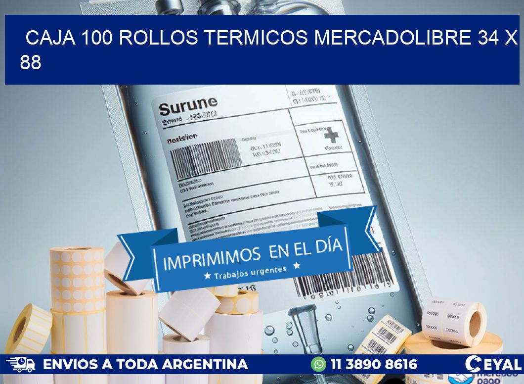 CAJA 100 ROLLOS TERMICOS MERCADOLIBRE 34 x 88