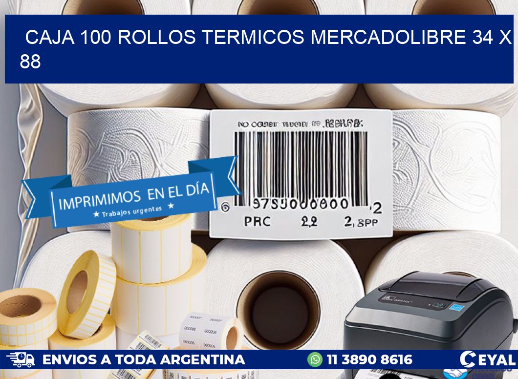 CAJA 100 ROLLOS TERMICOS MERCADOLIBRE 34 x 88