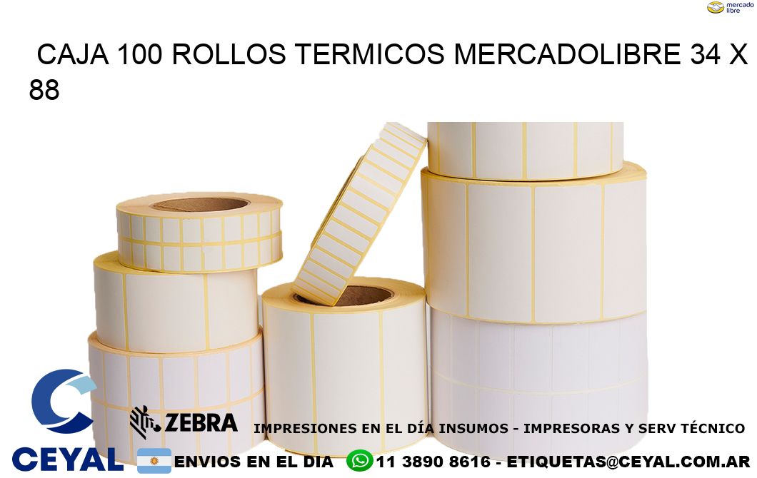 CAJA 100 ROLLOS TERMICOS MERCADOLIBRE 34 x 88