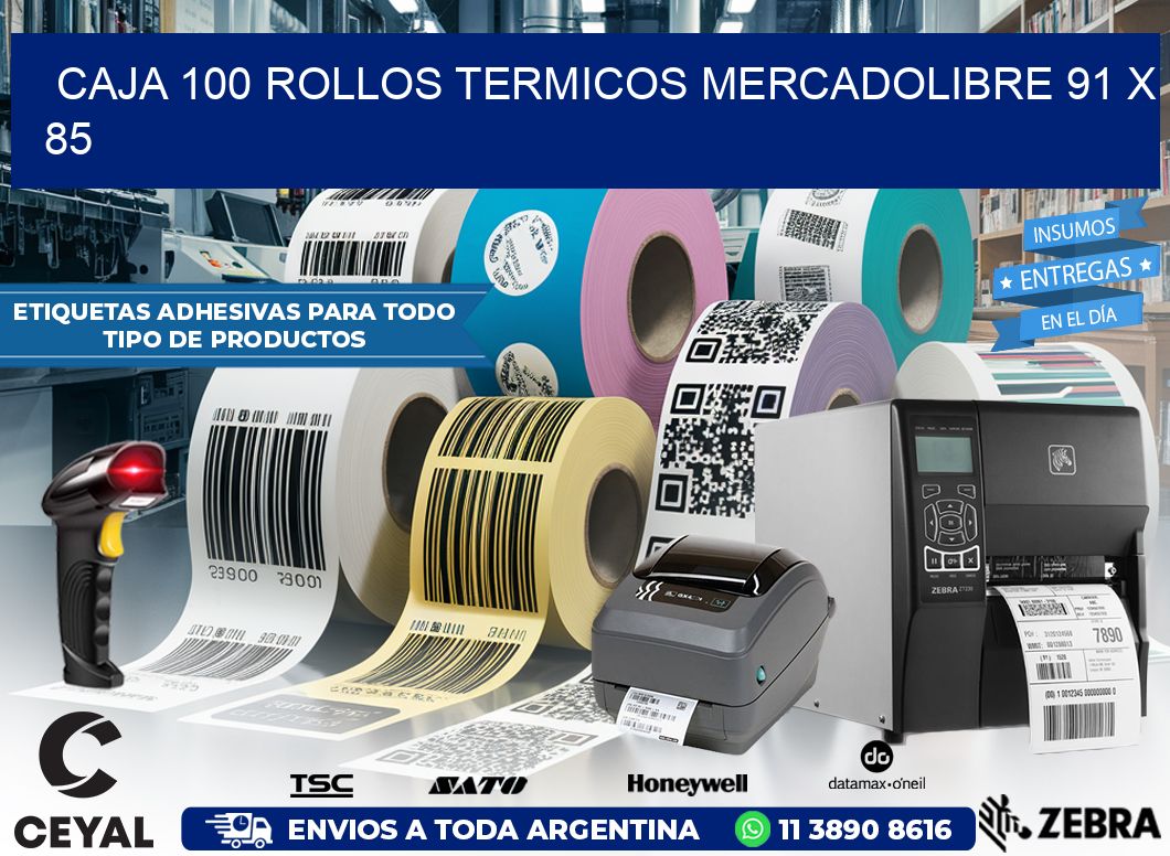 CAJA 100 ROLLOS TERMICOS MERCADOLIBRE 91 x 85