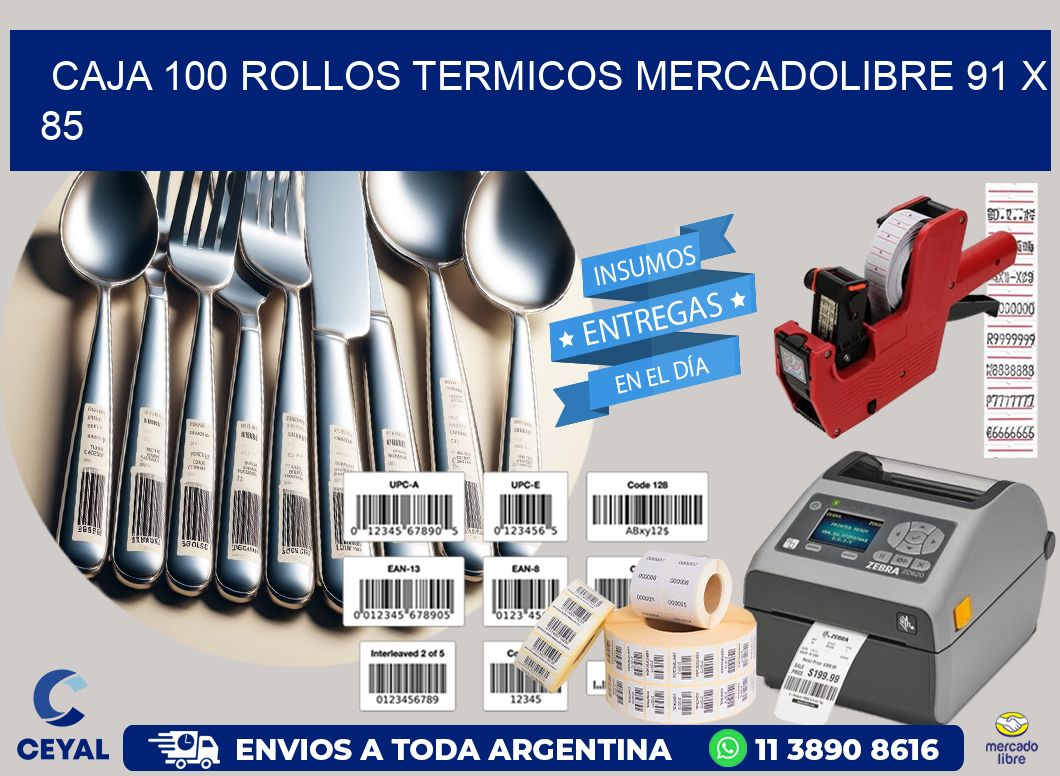 CAJA 100 ROLLOS TERMICOS MERCADOLIBRE 91 x 85