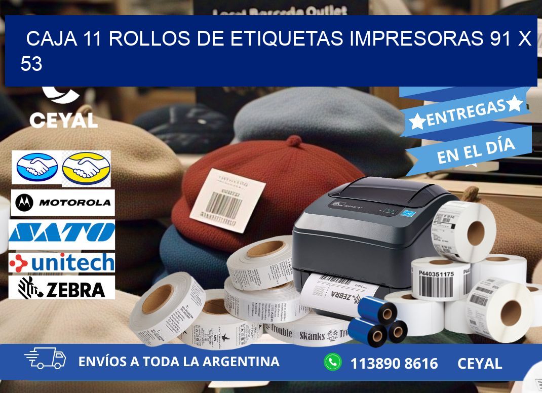 CAJA 11 ROLLOS DE ETIQUETAS IMPRESORAS 91 x 53