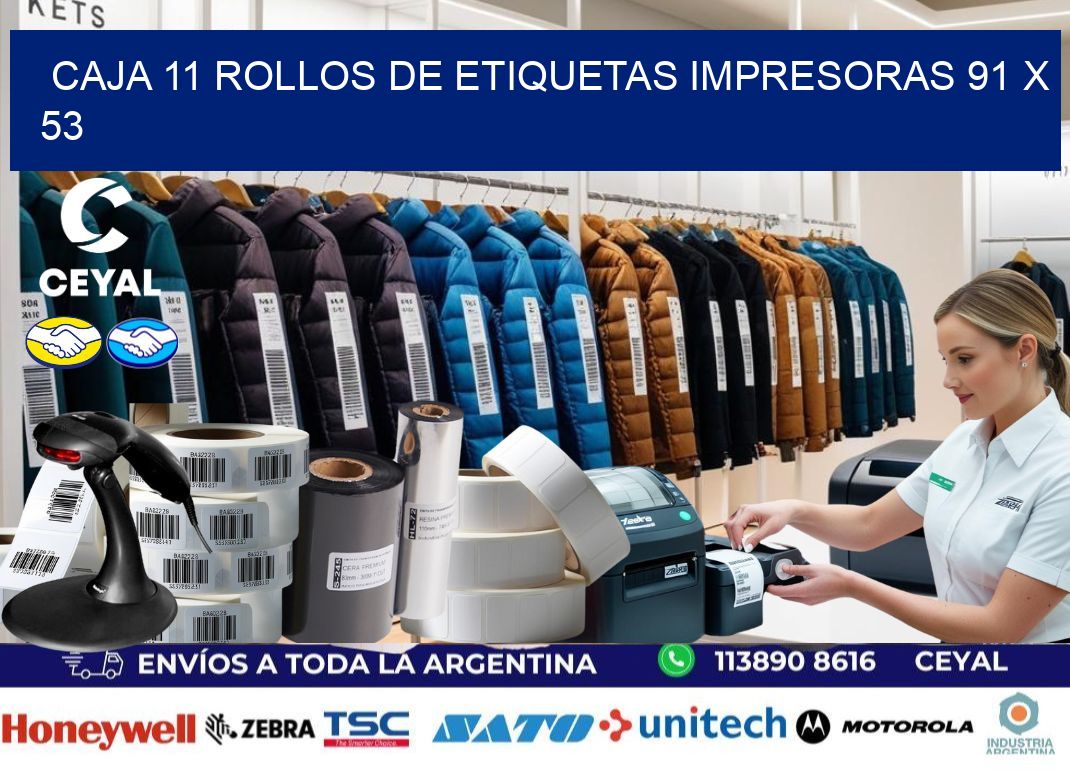 CAJA 11 ROLLOS DE ETIQUETAS IMPRESORAS 91 x 53