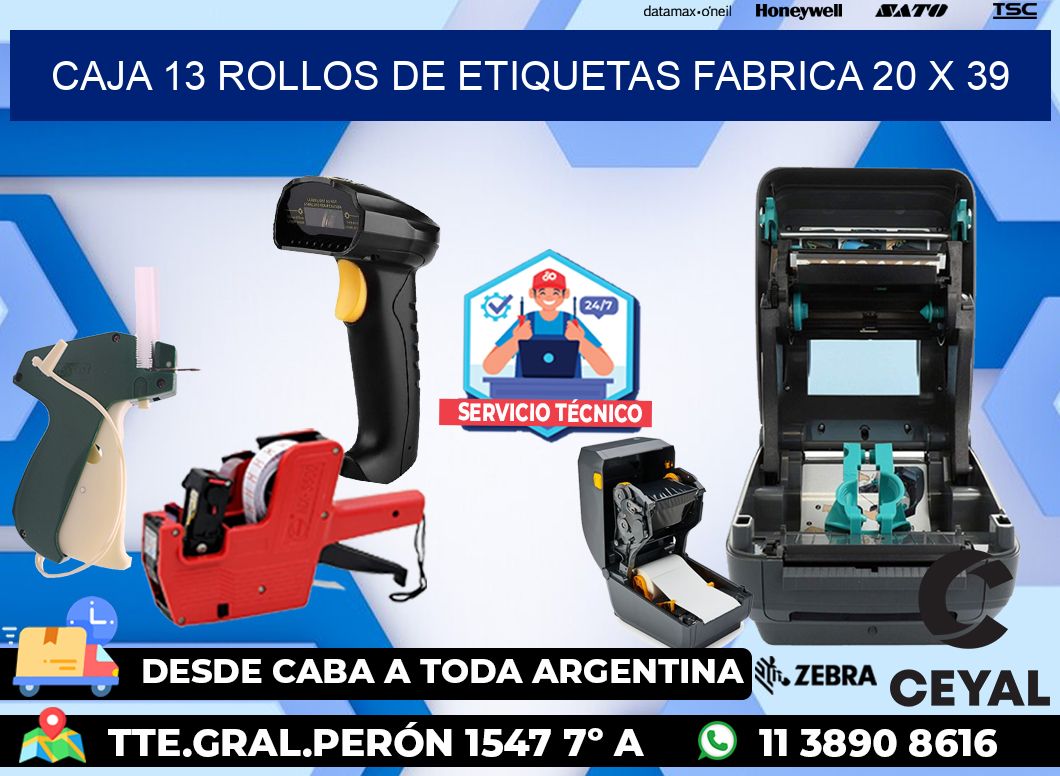 CAJA 13 ROLLOS DE ETIQUETAS FABRICA 20 x 39