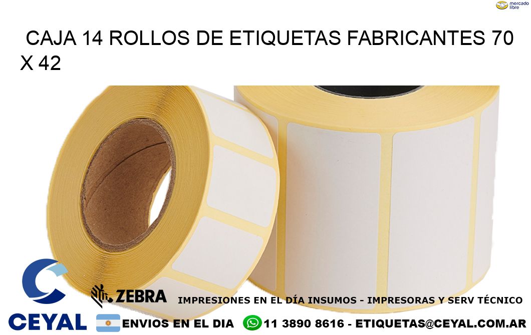 CAJA 14 ROLLOS DE ETIQUETAS FABRICANTES 70 x 42