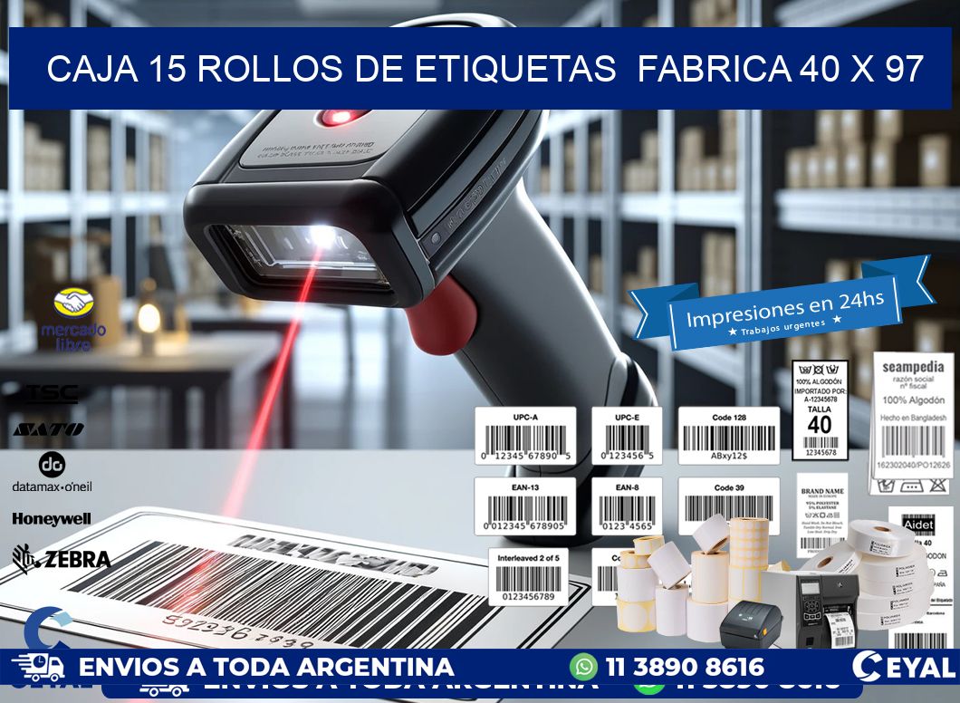 CAJA 15 ROLLOS DE ETIQUETAS FABRICA 40 x 97