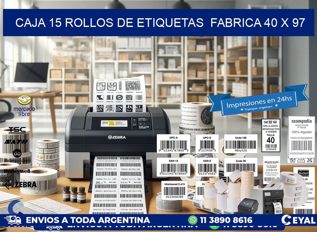 CAJA 15 ROLLOS DE ETIQUETAS FABRICA 40 x 97