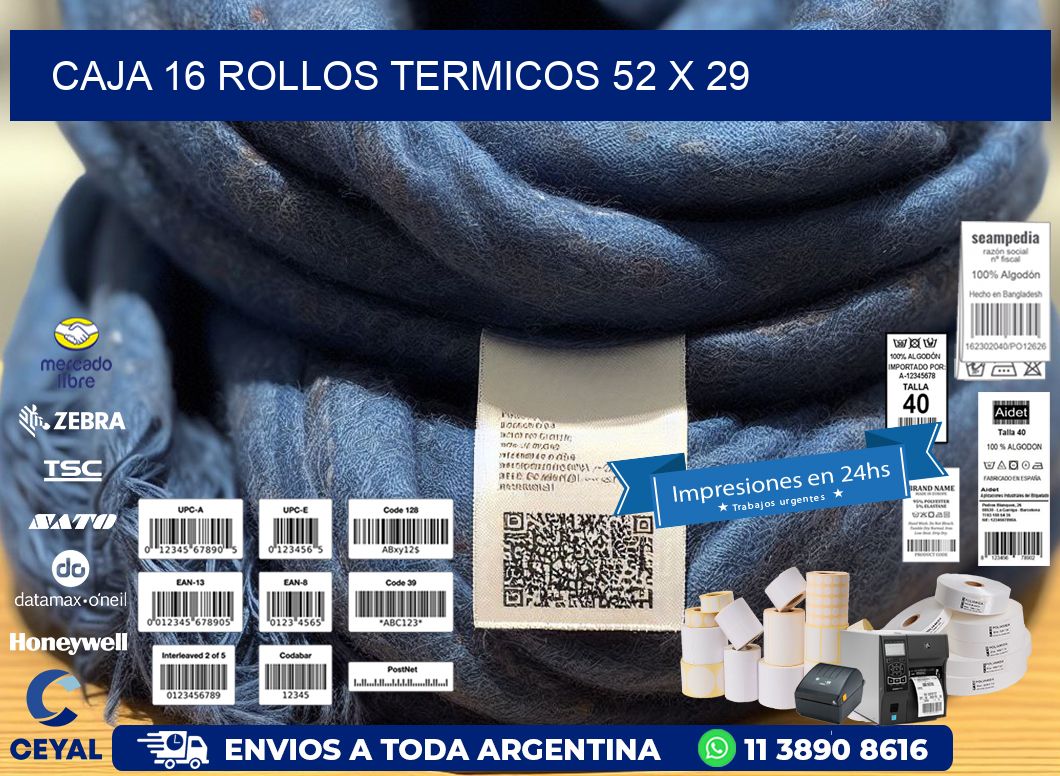 CAJA 16 ROLLOS TERMICOS 52 x 29