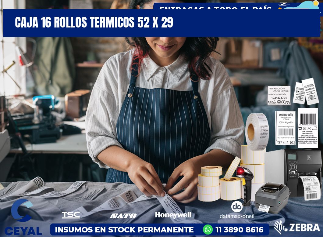 CAJA 16 ROLLOS TERMICOS 52 x 29