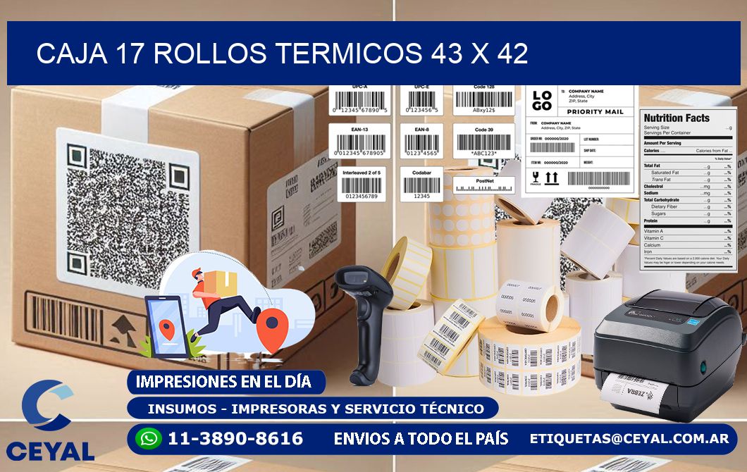 CAJA 17 ROLLOS TERMICOS 43 x 42