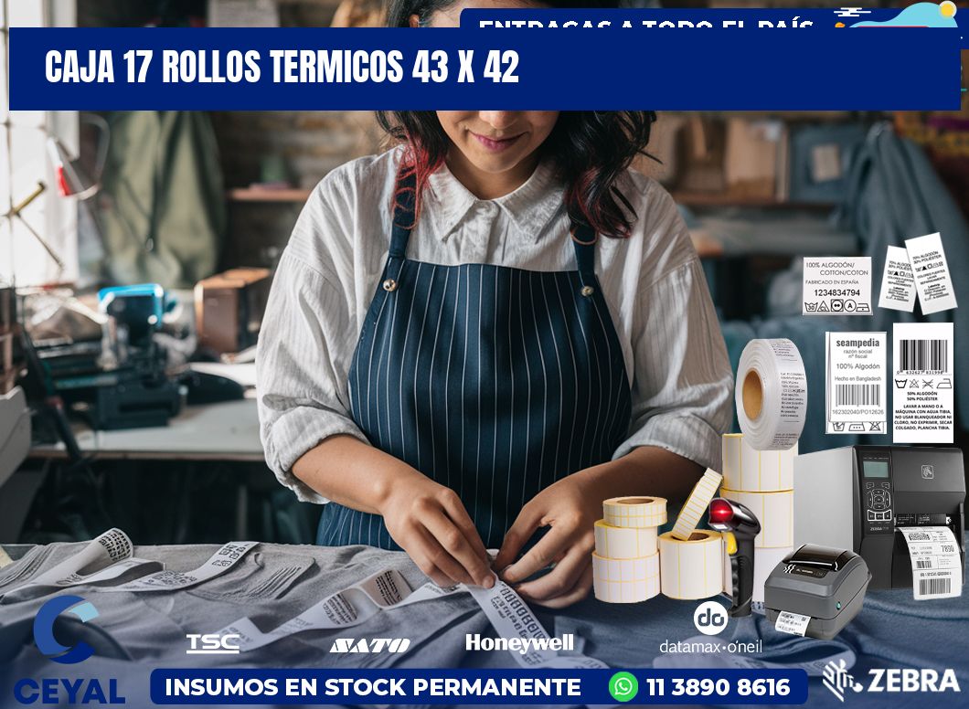 CAJA 17 ROLLOS TERMICOS 43 x 42