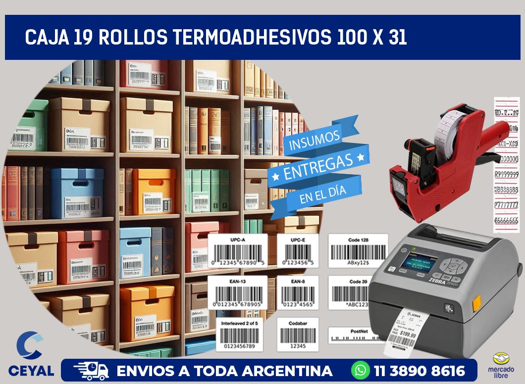 CAJA 19 ROLLOS TERMOADHESIVOS 100 x 31