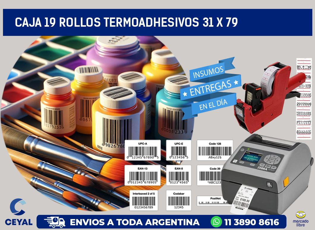 CAJA 19 ROLLOS TERMOADHESIVOS 31 x 79