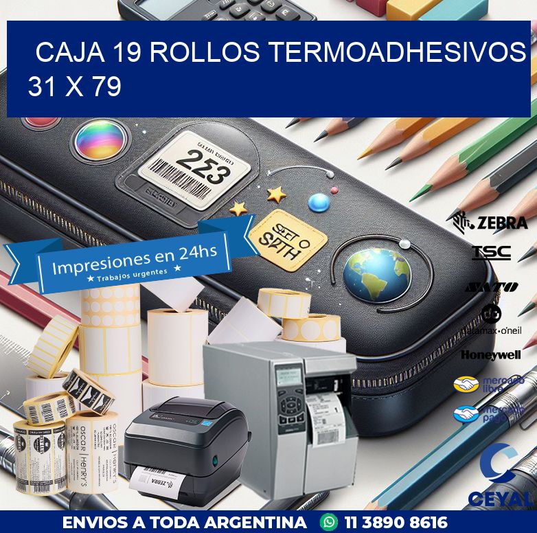 CAJA 19 ROLLOS TERMOADHESIVOS 31 x 79