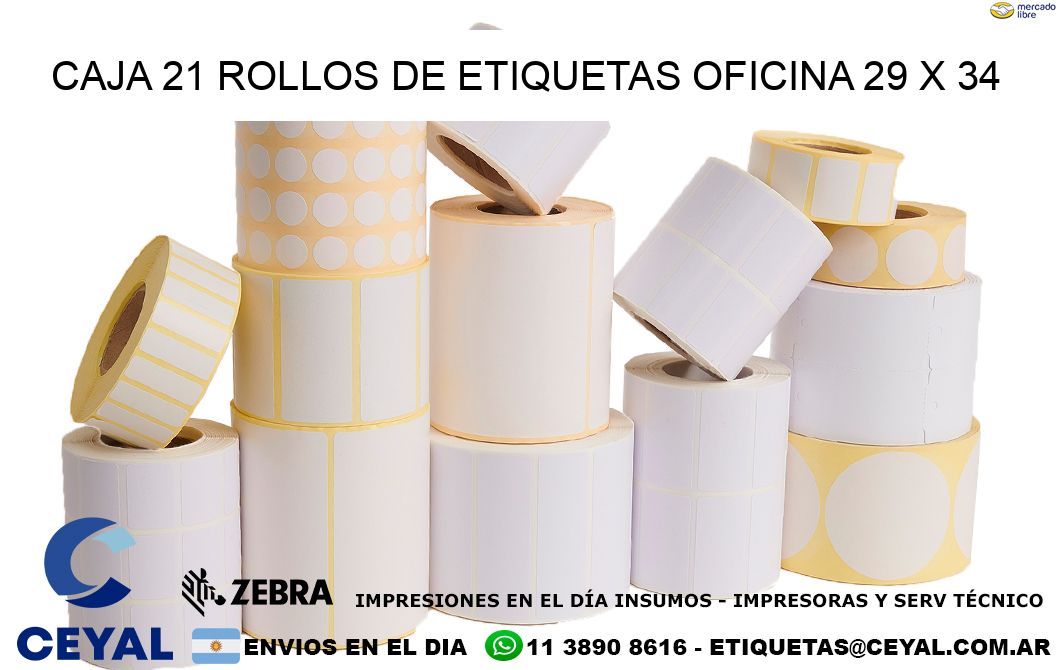 CAJA 21 ROLLOS DE ETIQUETAS OFICINA 29 x 34