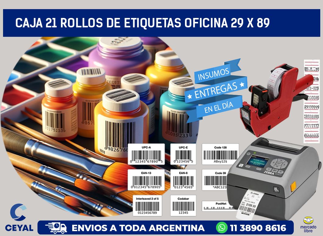 CAJA 21 ROLLOS DE ETIQUETAS OFICINA 29 x 89