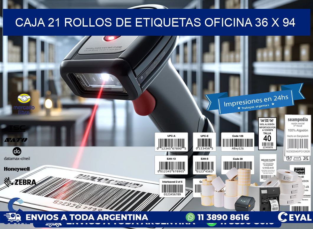 CAJA 21 ROLLOS DE ETIQUETAS OFICINA 36 x 94