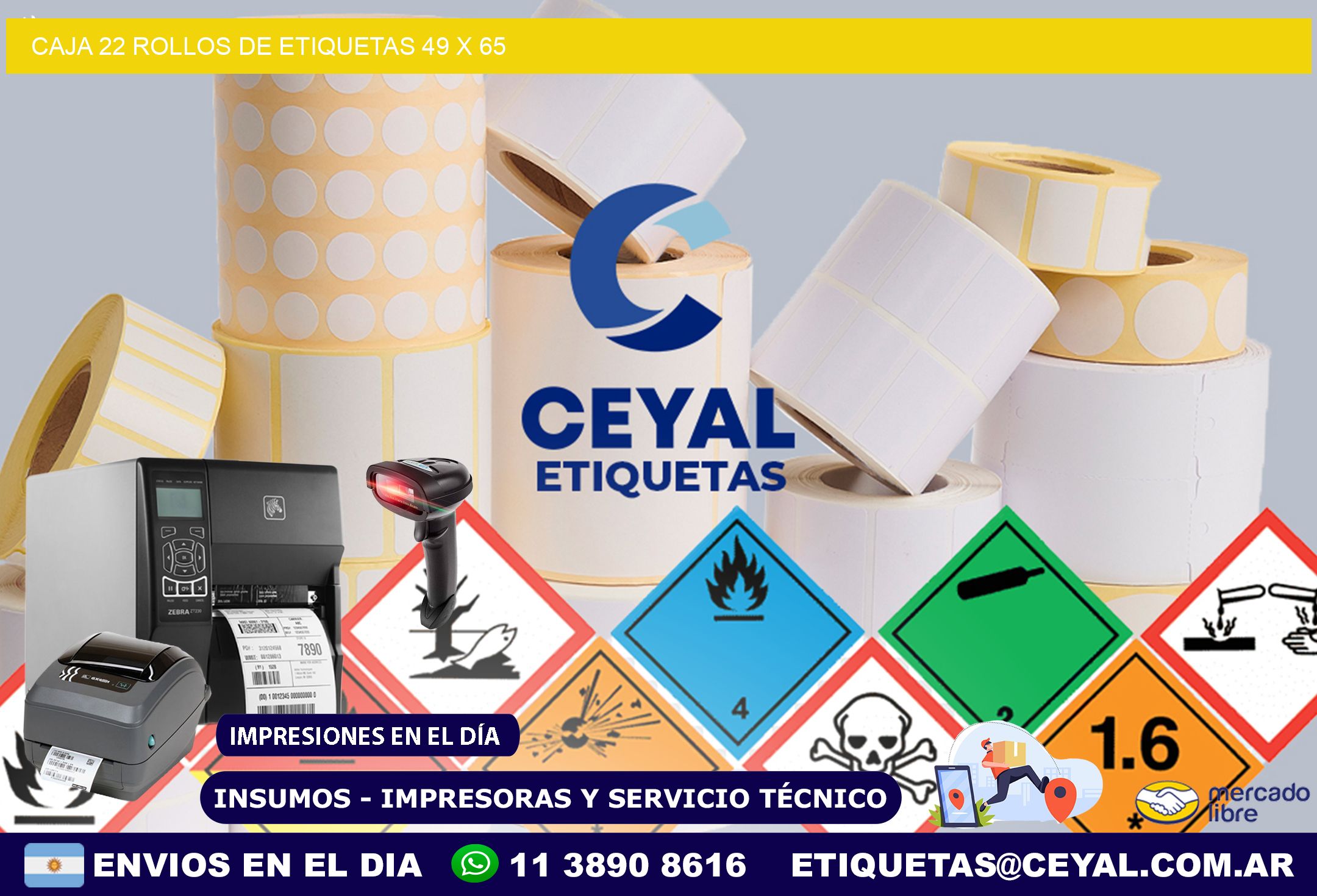 CAJA 22 ROLLOS DE ETIQUETAS 49 x 65