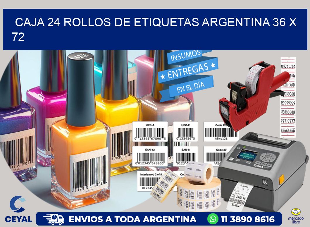 CAJA 24 ROLLOS DE ETIQUETAS ARGENTINA 36 x 72