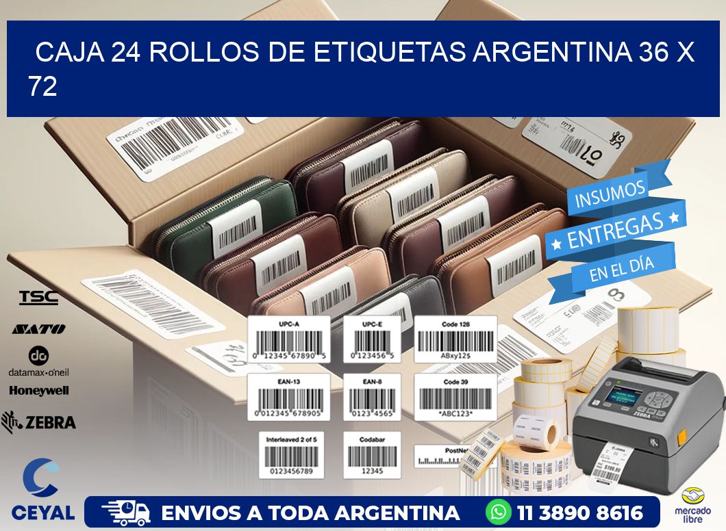 CAJA 24 ROLLOS DE ETIQUETAS ARGENTINA 36 x 72