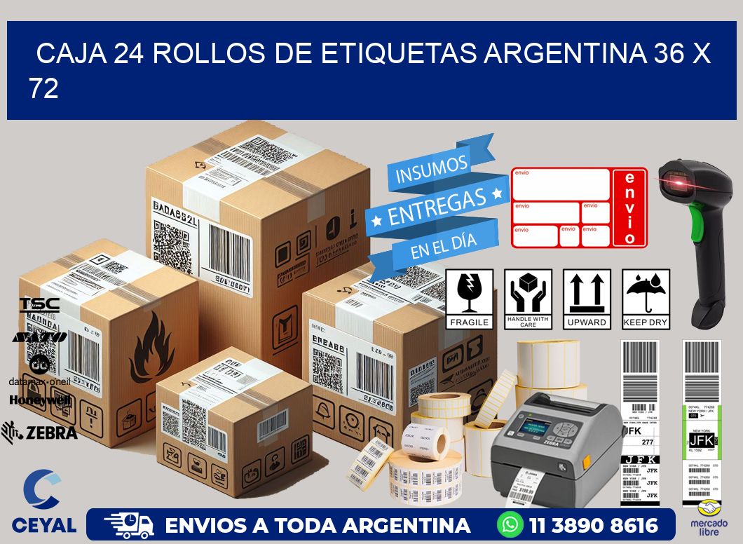 CAJA 24 ROLLOS DE ETIQUETAS ARGENTINA 36 x 72