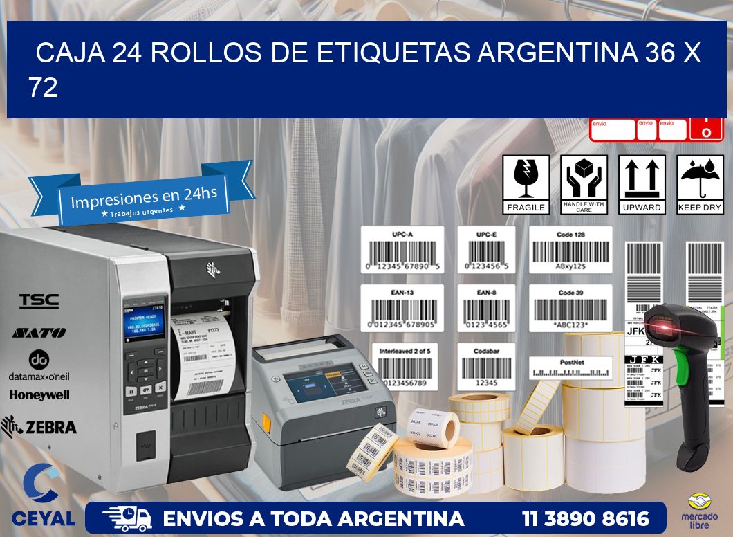 CAJA 24 ROLLOS DE ETIQUETAS ARGENTINA 36 x 72