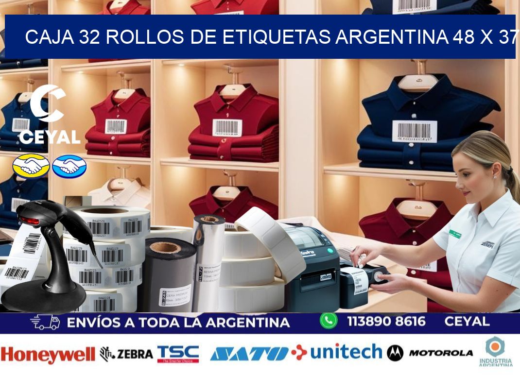 CAJA 32 ROLLOS DE ETIQUETAS ARGENTINA 48 x 37