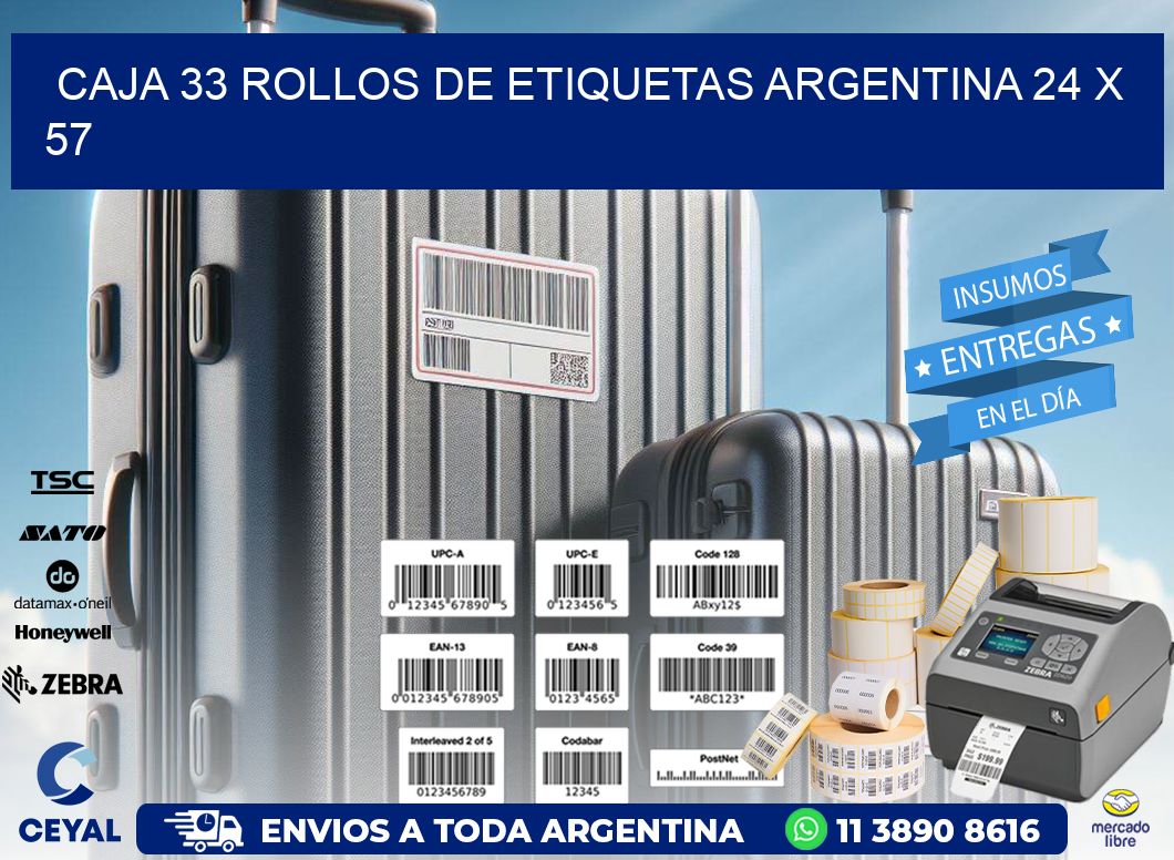 CAJA 33 ROLLOS DE ETIQUETAS ARGENTINA 24 x 57
