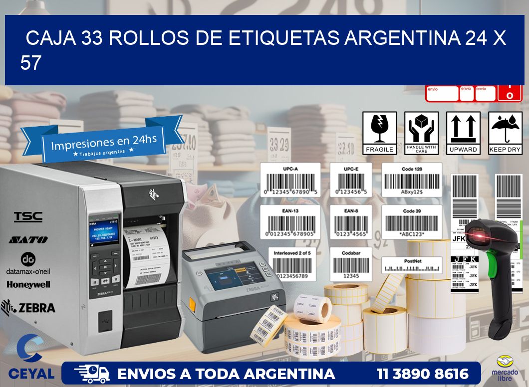 CAJA 33 ROLLOS DE ETIQUETAS ARGENTINA 24 x 57