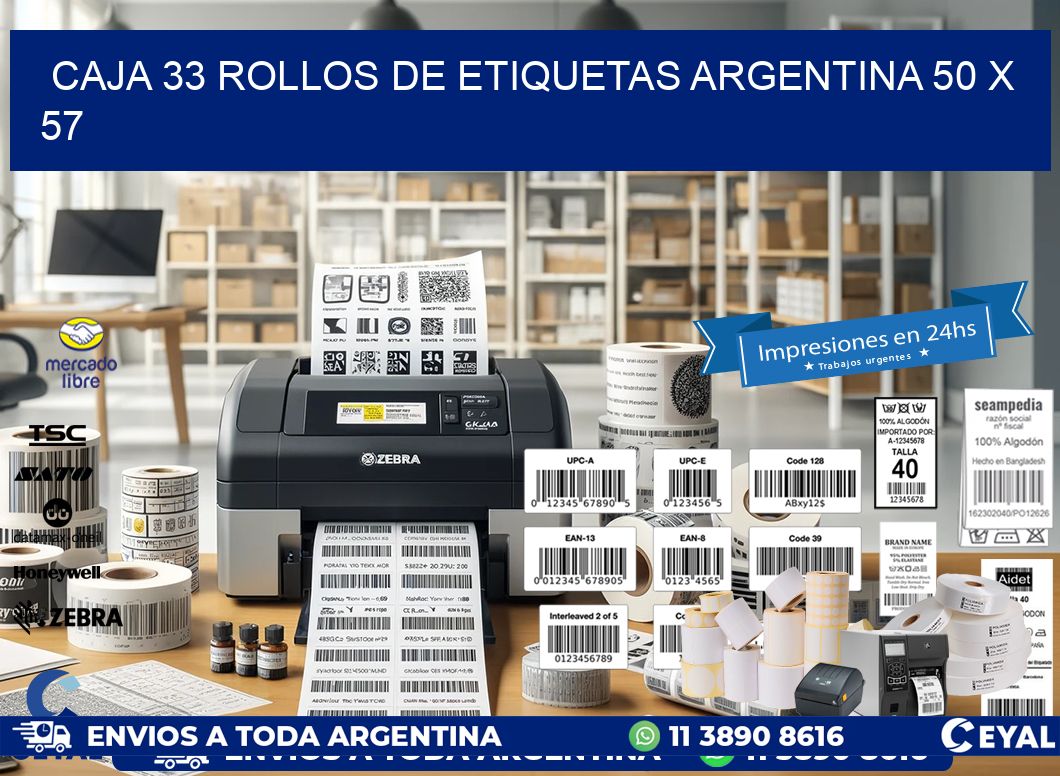 CAJA 33 ROLLOS DE ETIQUETAS ARGENTINA 50 x 57